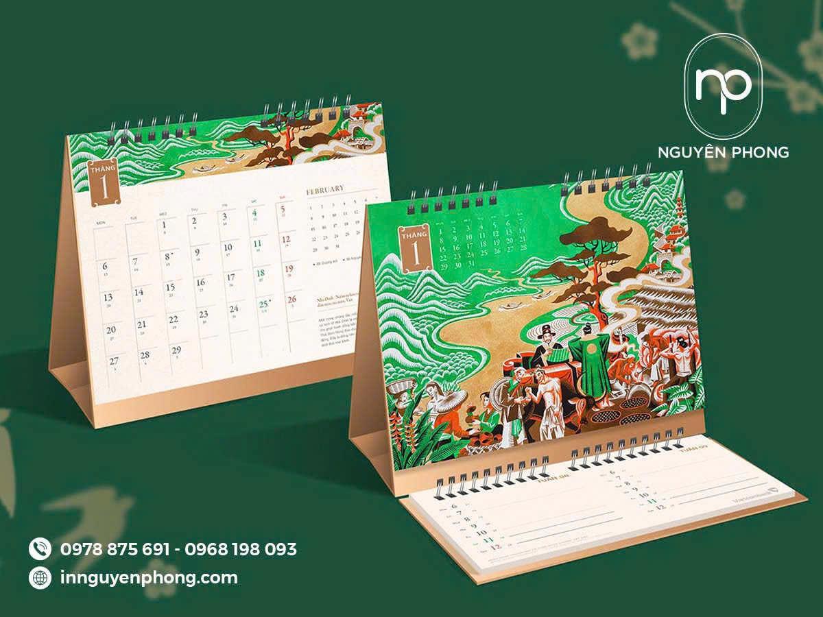 Mẫu lịch Tết có phần ghi chú